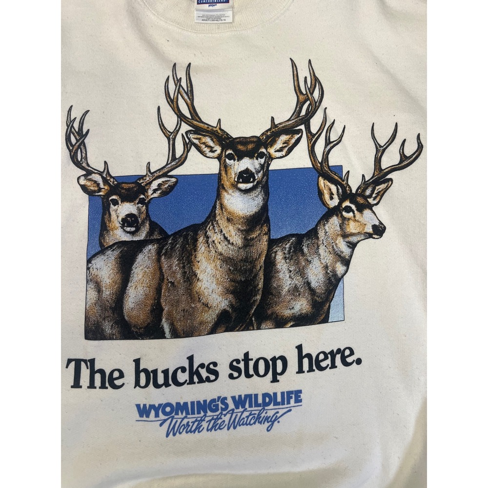 American Vintage Hanes Wyoming Wildlife Bucks Stop Here Sweatshirt Cream